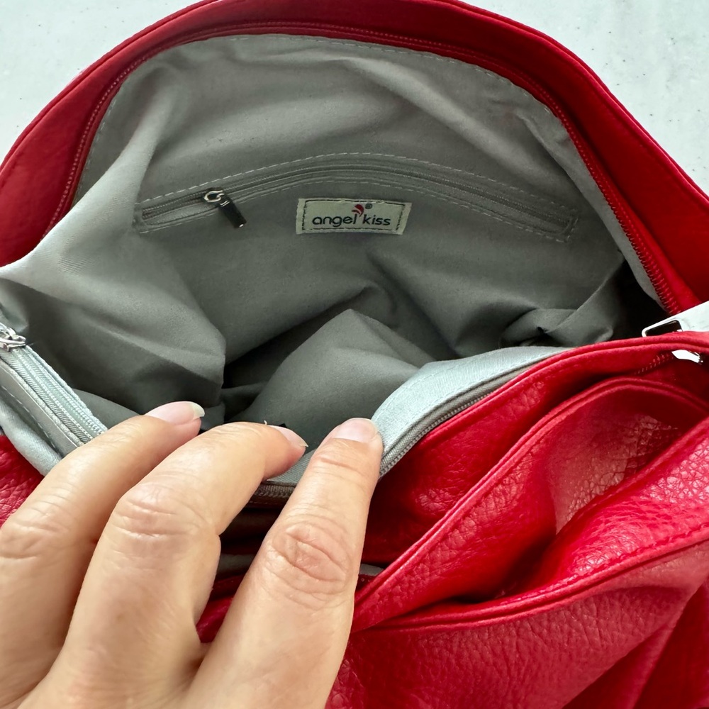 Angel Kiss Red Backpack Sleek Design Leather Peeble Bag Purse - Picture 4 of 5